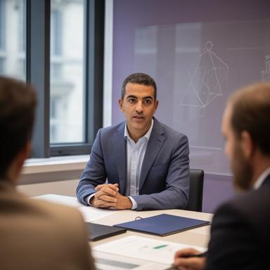 Faridz Elhassani tijdens overleg over Europese AI-regels en financiële verslaggeving